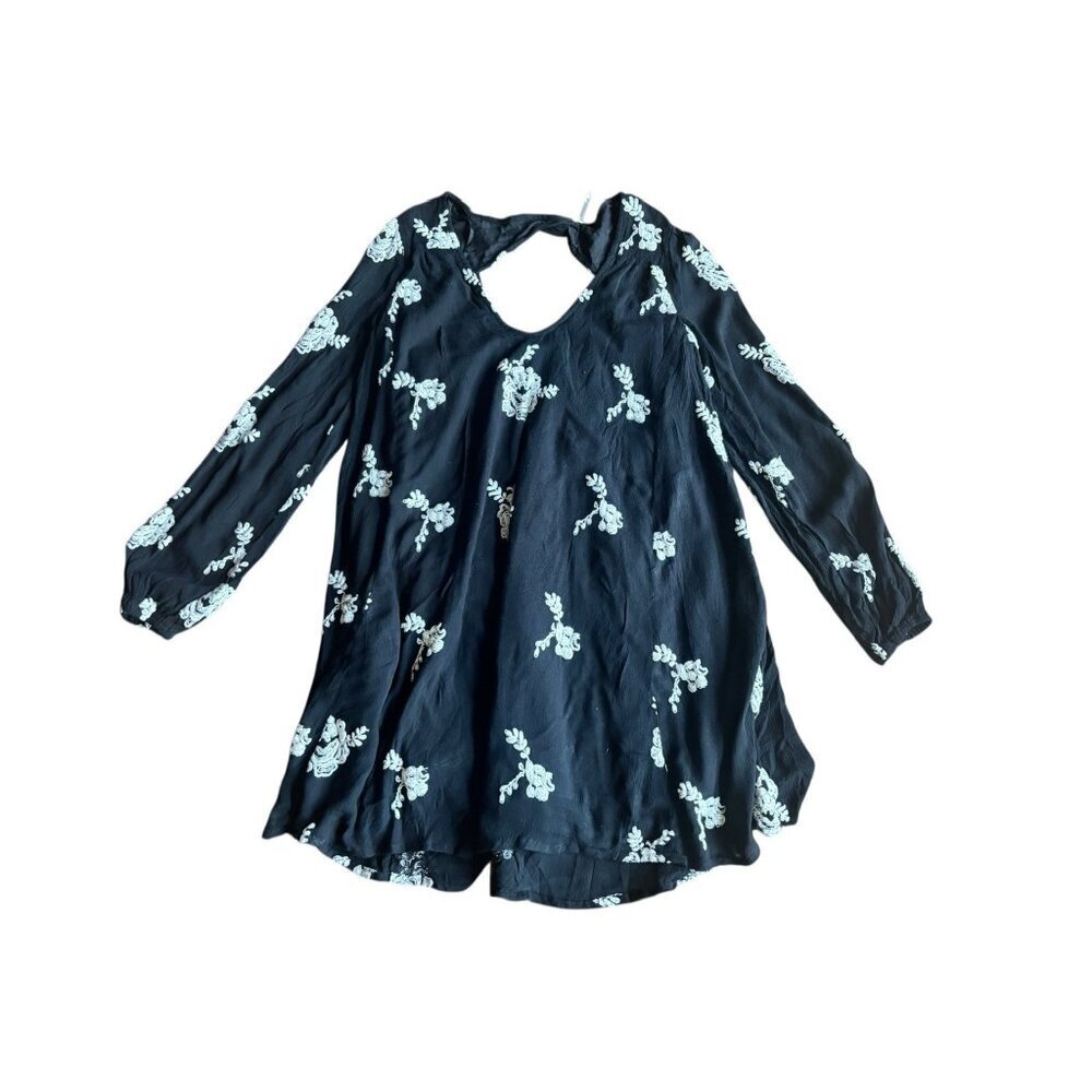 Free People Women's Black & White Mini Floral Embroidery Tunic Dress - Picture 3 of 7